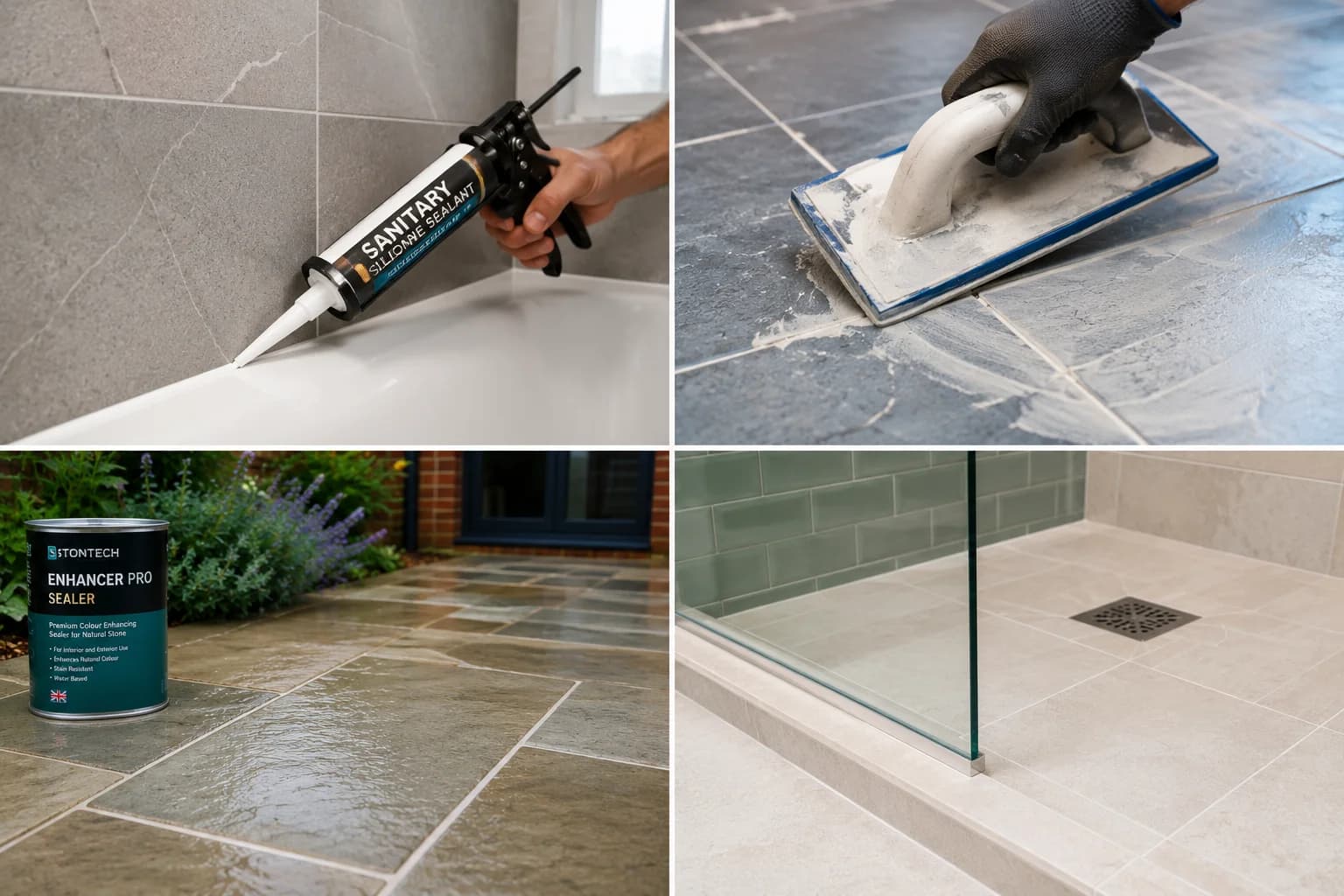 Specialist restoring grout in a London bathroom — cleaning and renewing discoloured tile grout